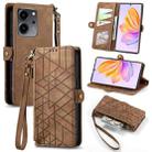 For Honor 80 SE Geometric Zipper Wallet Side Buckle Leather Phone Case(Brown) - 1