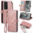 For Honor V40 Geometric Zipper Wallet Side Buckle Leather Phone Case(Pink) - 1