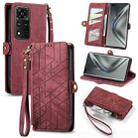 For Honor V40 Geometric Zipper Wallet Side Buckle Leather Phone Case(Red) - 1