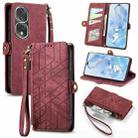 For Honor 80 Pro Geometric Zipper Wallet Side Buckle Leather Phone Case(Red) - 1