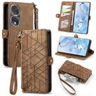 For Honor 80 Pro Geometric Zipper Wallet Side Buckle Leather Phone Case(Brown) - 1