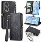 For Honor 80 Pro Geometric Zipper Wallet Side Buckle Leather Phone Case(Black) - 1