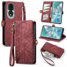 For Honor 80 Geometric Zipper Wallet Side Buckle Leather Phone Case(Red) - 1