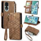 For Honor 80 Geometric Zipper Wallet Side Buckle Leather Phone Case(Brown) - 1