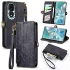 For Honor 80 Geometric Zipper Wallet Side Buckle Leather Phone Case(Black) - 1