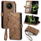 For Honor X40 GT Geometric Zipper Wallet Side Buckle Leather Phone Case(Brown) - 1