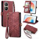 For Honor X40i Geometric Zipper Wallet Side Buckle Leather Phone Case(Red) - 1