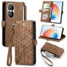 For Honor X40i Geometric Zipper Wallet Side Buckle Leather Phone Case(Brown) - 1