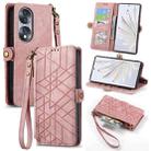 For Honor 70 Pro Geometric Zipper Wallet Side Buckle Leather Phone Case(Pink) - 1