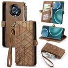 For Honor Magic4 Pro Geometric Zipper Wallet Side Buckle Leather Phone Case(Brown) - 1