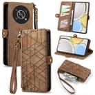 For Honor Magic4 Lite Geometric Zipper Wallet Side Buckle Leather Phone Case(Brown) - 1