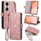 For Honor 60 Geometric Zipper Wallet Side Buckle Leather Phone Case(Pink) - 1
