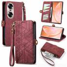 For Honor 60 Geometric Zipper Wallet Side Buckle Leather Phone Case(Red) - 1