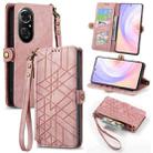 For Honor 50 SE Geometric Zipper Wallet Side Buckle Leather Phone Case(Pink) - 1