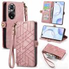 For Honor 50 Pro Geometric Zipper Wallet Side Buckle Leather Phone Case(Pink) - 1