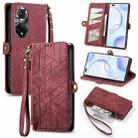 For Honor 50 Pro Geometric Zipper Wallet Side Buckle Leather Phone Case(Red) - 1