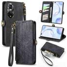 For Honor 50 Pro Geometric Zipper Wallet Side Buckle Leather Phone Case(Black) - 1