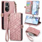 For Honor 50 Geometric Zipper Wallet Side Buckle Leather Phone Case(Pink) - 1