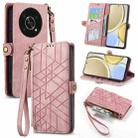 For Honor X30 Geometric Zipper Wallet Side Buckle Leather Phone Case(Pink) - 1