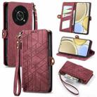 For Honor X30 Geometric Zipper Wallet Side Buckle Leather Phone Case(Red) - 1