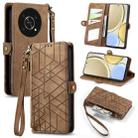 For Honor X30 Geometric Zipper Wallet Side Buckle Leather Phone Case(Brown) - 1