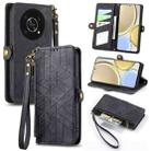 For Honor X30 Geometric Zipper Wallet Side Buckle Leather Phone Case(Black) - 1