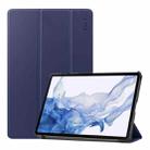 For Samsung Galaxy Tab S9 ENKAY Tri-fold Custer Texture Leather Smart Tablet Case(Dark Blue) - 1