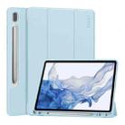For Samsung Galaxy Tab S9 ENKAY Tri-fold Custer Leather TPU Bottom Smart Case with Pen Slot(Light Blue) - 1