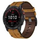 For Garmin Fenix 7 22mm Leather Texture Watch Band(Brown) - 1