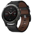 For Garmin Fenix 5 22mm Leather Texture Watch Band(Black) - 1