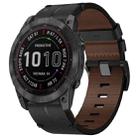 For Garmin Fenix 7X Solar 26mm Leather Texture Watch Band(Black) - 1