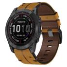 For Garmin Fenix 7X Solar 26mm Leather Texture Watch Band(Brown) - 1