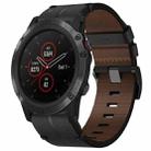 For Garmin Fenix 5X Plus 26mm Leather Texture Watch Band(Black) - 1