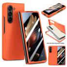 For Samsung Galaxy Z Fold5 JUNSUNMAY 9H Tempered Glass Protector Folding PC Phone Case(Orange) - 1