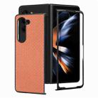 For Samsung Galaxy Z Fold6 JUNSUNMAY Carbon Fiber Pattern Leather Skin PC Folding Phone Case(Brown) - 1