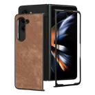 For Samsung Galaxy Z Fold5 JUNSUNMAY Retro Pattern Leather Skin PC Folding Phone Case(Brown) - 2