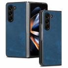 For Samsung Galaxy Z Fold5 JUNSUNMAY Retro Pattern Leather Skin PC Folding Phone Case(Blue) - 1