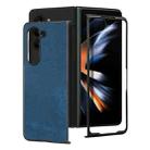 For Samsung Galaxy Z Fold5 JUNSUNMAY Retro Pattern Leather Skin PC Folding Phone Case(Blue) - 2