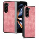 For Samsung Galaxy Z Fold5 JUNSUNMAY Retro Pattern Leather Skin PC Folding Phone Case(Pink) - 1