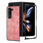 For Samsung Galaxy Z Fold5 JUNSUNMAY Retro Pattern Leather Skin PC Folding Phone Case(Pink) - 2