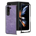 For Samsung Galaxy Z Fold5 JUNSUNMAY Retro Pattern Leather Skin PC Folding Phone Case(Purple) - 2