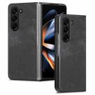 For Samsung Galaxy Z Fold5 JUNSUNMAY Retro Pattern Leather Skin PC Folding Phone Case(Black) - 1