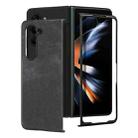 For Samsung Galaxy Z Fold6 JUNSUNMAY Retro Pattern Leather Skin PC Folding Phone Case(Black) - 2