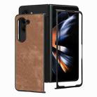 For Samsung Galaxy Z Fold6 JUNSUNMAY Retro Pattern Leather Skin PC Folding Phone Case(Brown) - 2