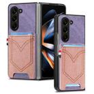 For Samsung Galaxy Z Fold5 JUNSUNMAY Denim Pattern Leather Skin PC Folding Phone Case with Card Slot(Purple) - 1