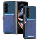 For Samsung Galaxy Z Fold5 JUNSUNMAY Denim Pattern Leather Skin PC Folding Phone Case with Card Slot(Blue) - 1