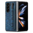 For Samsung Galaxy Z Fold5 JUNSUNMAY Retro Pattern Leather Skin PC Folding Phone Case with Pen Slot(Blue) - 1