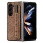For Samsung Galaxy Z Fold5 JUNSUNMAY Retro Pattern Leather Skin PC Folding Phone Case with Pen Slot(Brown) - 1