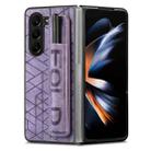 For Samsung Galaxy Z Fold5 JUNSUNMAY Retro Pattern Leather Skin PC Folding Phone Case with Pen Slot(Purple) - 1