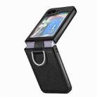 For Samsung Galaxy Z Flip5 JUNSUNMAY Lichee Pattern Leather Skin PC Folding Phone Case with Phone Ring(Black) - 1